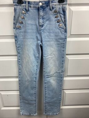 Saige Light Blue High Rise Denim Jeans Button Pockets 3/26 Y2K Mom